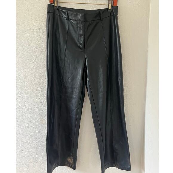 Womens Avec Les Filles Anthropologie Black Faux Leather Wide Leg Pants Sz Large - Picture 2 of 7